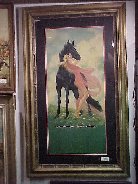 1930 Original Print of Black Stallion with Girl