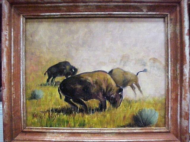 Original Oil "Buffalo Play" by Carl G. Bray 8"x9"