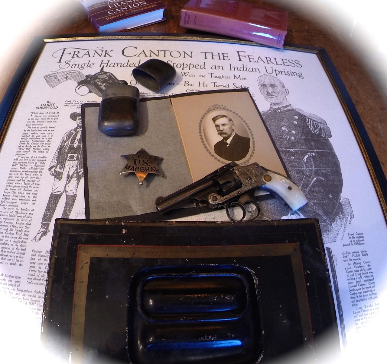 Frank Canton Historical Collection: Old West Lawman Montana, Wyoming, Colorado, Alaskan Gold Rush / Smith & Wesson Pearl Grip Revolver, Badge, Flask, Cash Box and Photo