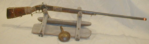 19th Century Indian War Period Kentucky Long Rifle Musket Shotgun with rawhide wrapped Grip and forearm with Tacked Stock, 