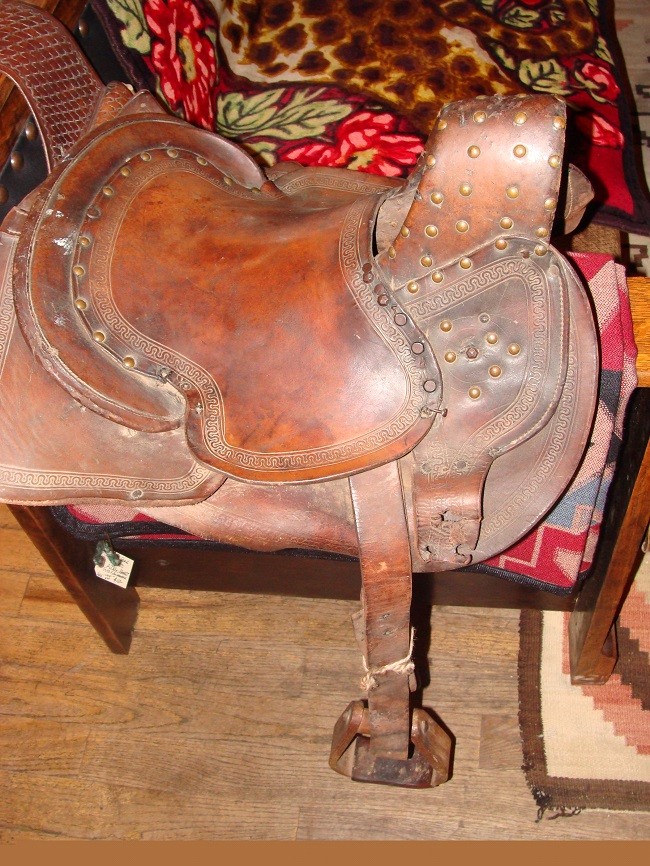  Vaquero Saddle made from Buffalo Hide in 1850 s. High Pommel, Square Skirt and tacked and tooled