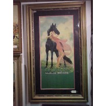 1930 Original Print of Black Stallion with Girl