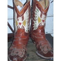 1930's Handmade Custom Cowboy Boots with Eagles Inlaid with a Red Heart