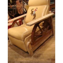 1950 Cowboy Chic Recliner with Bronco Buster Motif sewn into the back/ Wagon Wheels below Arms